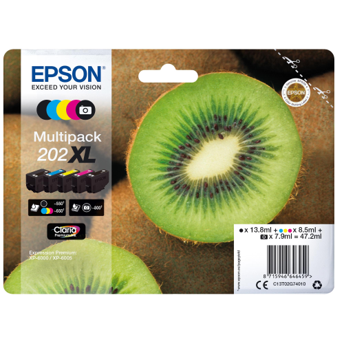 EPSON MULTIPACK 202 XL CARTUCCE INK-JET NERO + NERO FOTOGRAFICO + CIANO + MAGENTA + GIALLO